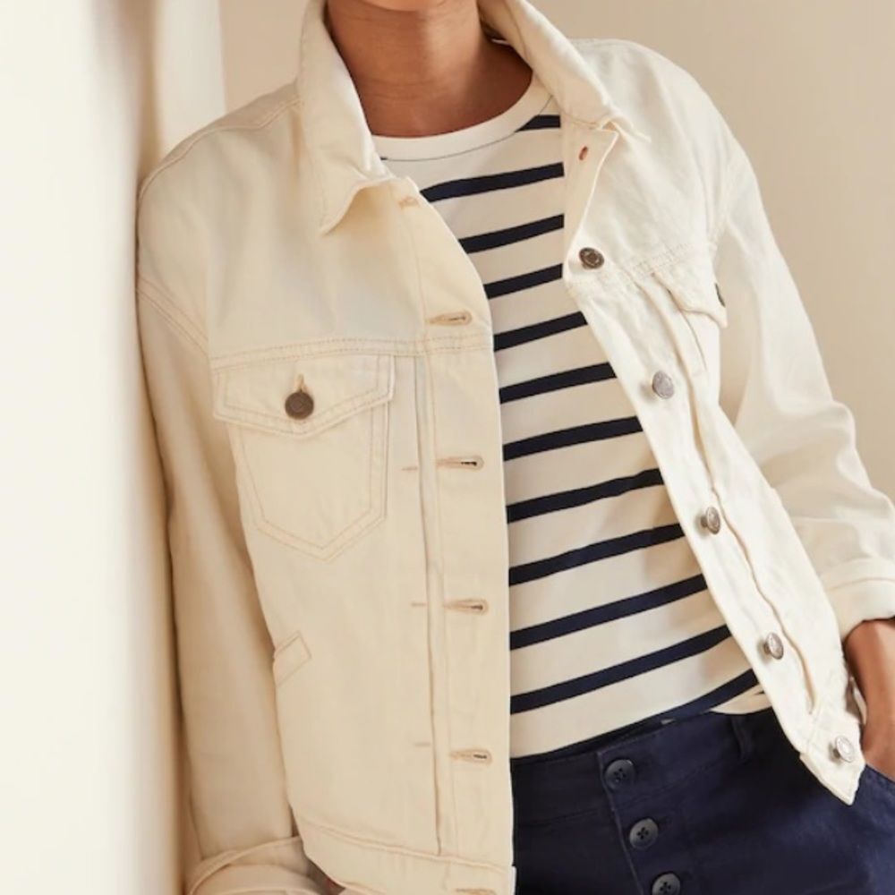 Old Navy White Cotton Denim Trucker Long Sleeve Jean Jacket L